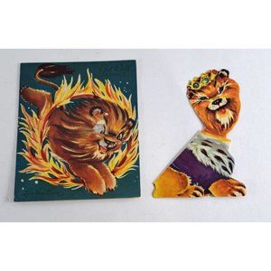 Vintage Get Well Card W Lion Cut Out Doehla Fine Arts Made In USA Retro
